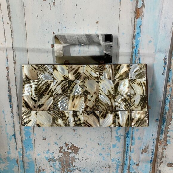 Tico Collection Rectangle Shell Handbag Square Tile Shells Inside Pocket - Picture 1 of 5